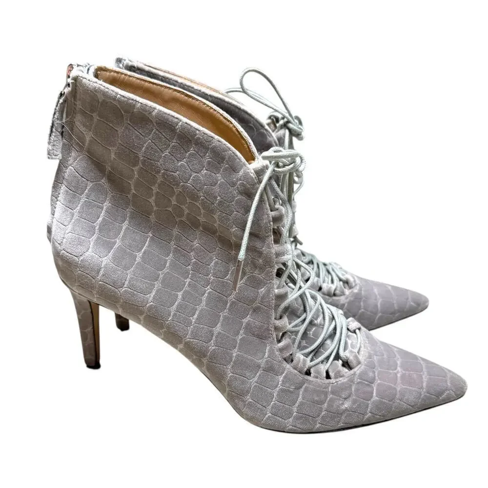 Chelsea Paris Gray Velvet Sabrine Italian Lace Front Booties 6.5